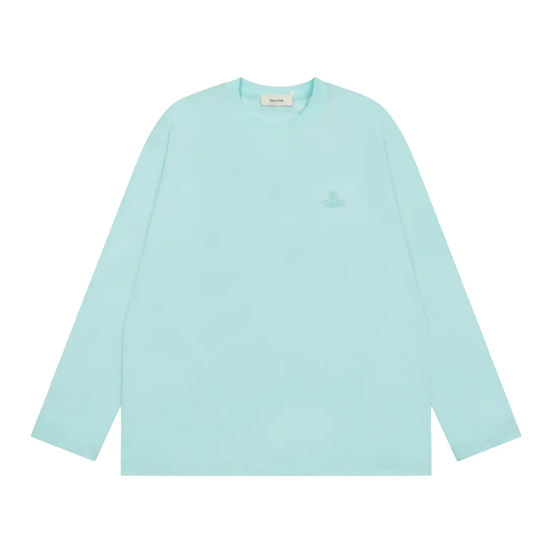 VIVI8820 vivienne west wood Vivienne American baseball style heavy industry multi-color printed Saturn long sleeves Super design sense Super practical for wearing inside and outside 200G thin base Size: S M L mint green haze blue dirty pink